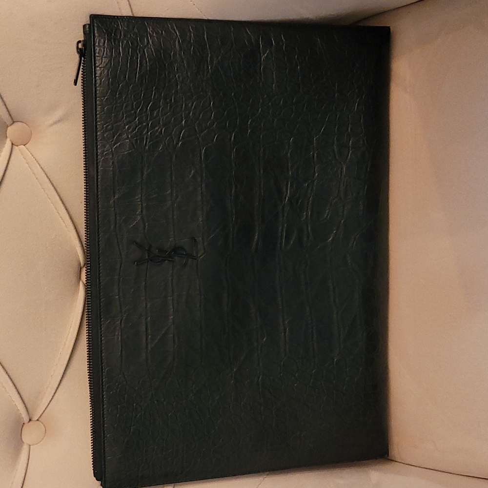 YSL Black on Black Leather Laptop Document case - Picture 2 of 8
